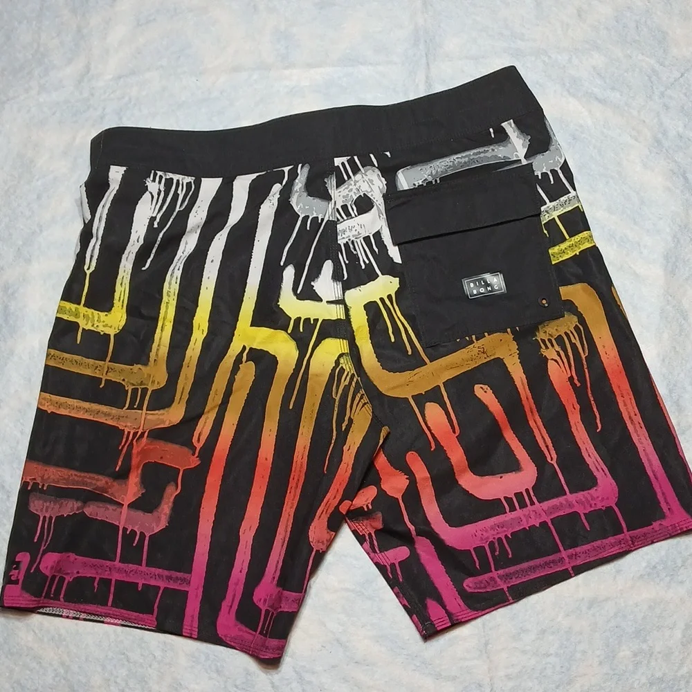 Billabong Men's Black with Colorful Drip Pattern Board Shorts